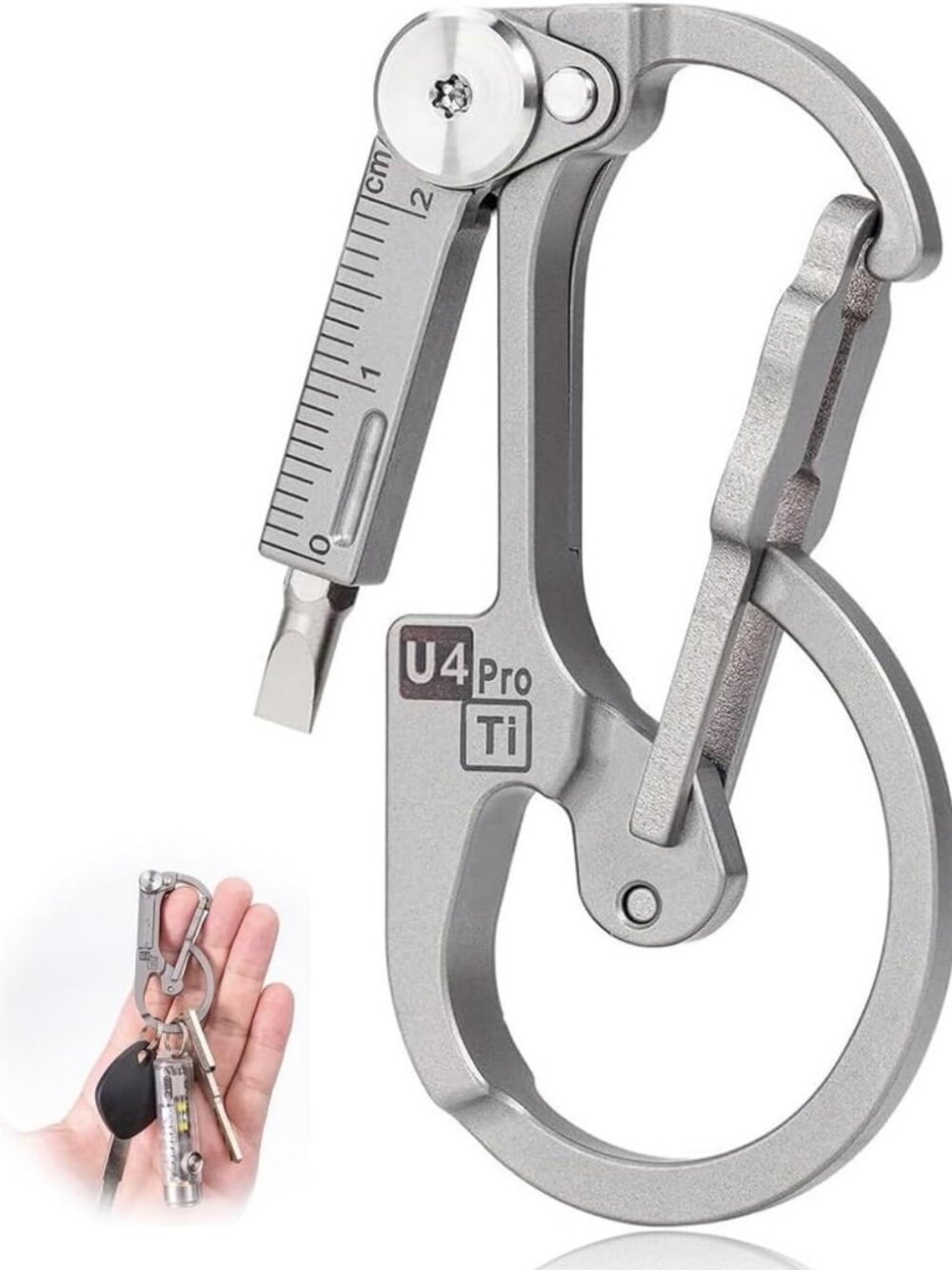 Multi-Functional Titanium Carabiner with Hidden Dual-Bit Screwdriver Tool